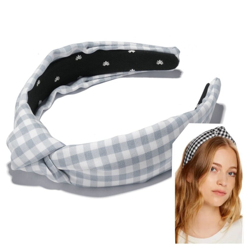 Lele Sadoughi Timeless Chic Gingham Knotted Headband Gray White NWOT
